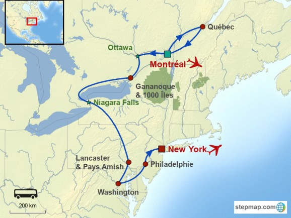 Canada / Québec et Ontario / Autocar / Du Québec à New York via les chutes du Niagara, Washington et Philly